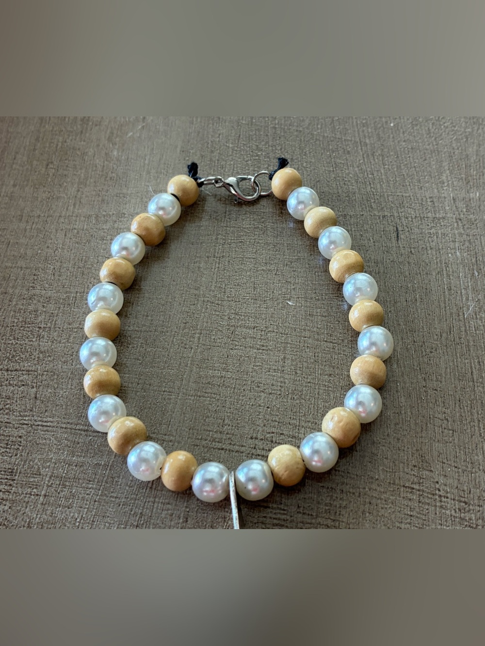 Handmade Pearl and Wood Bead Bracelet - Cream & White